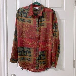 NWOT Versace vibe satin button up long sleeve blouse-medium & fits like a large